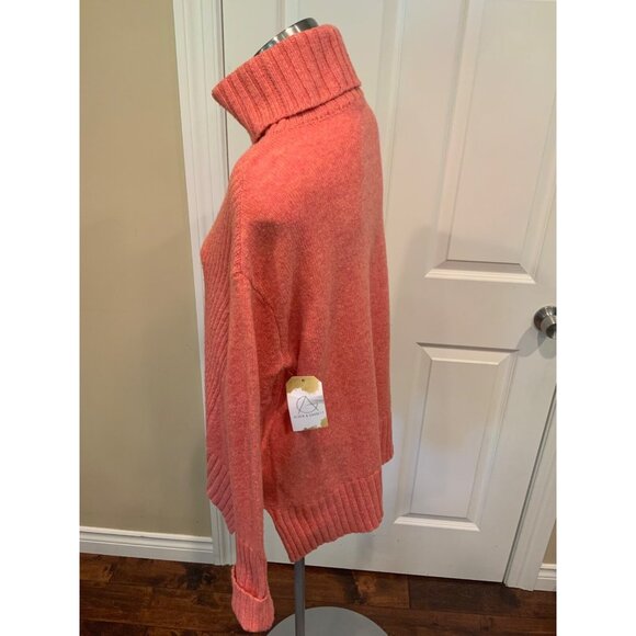 Moth Anthropologie Coral Pink Rib Knit Turtleneck Sweater, Size XS - Picture 4 of 6